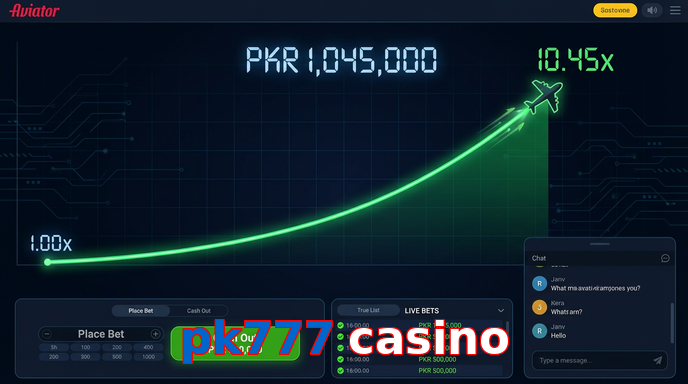 Main screen of Pk777 Casino aviator page for PK players